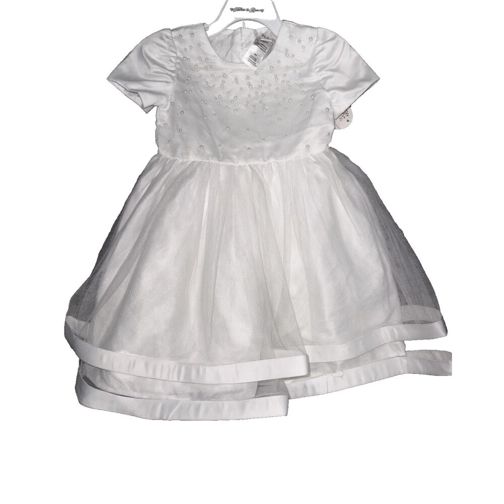 Harlow & Rose 24M White Baby Girl Dress Formal With Beaded Front